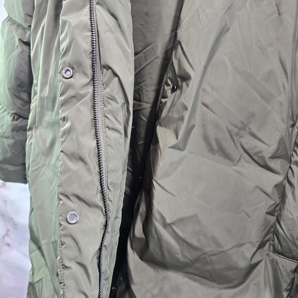 Jenni Kayne Down Coat Womens Medium Green Puffer Parka Hooded Long Midi - Picture 12 of 16